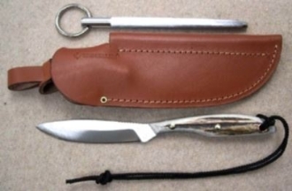 Picture of Grohmann H2SS - #2 | Stag Horn | Stainless Steel | Leather Sheath with Sharpening Steel