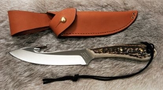 Picture of Grohmann H4SG - #4 | Stag Horn | Gut Hook Stainless Steel | Regular Button Tab
