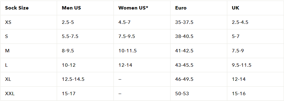 Darn Tough Sizing Chart